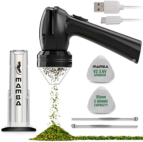 Mamba V2-55 2 Gram 55mm Electric Portable Herb Grinder Black Spice Grinder with Aluminum Alloy Head. USB Powered Essential Kitchen Mill for Grinding