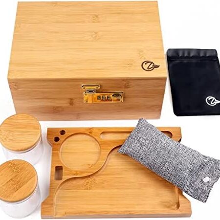 Large Bamboo Box with Combination Lock Decorative box for Home Locking Storage Bamboo Box with Glass Jar