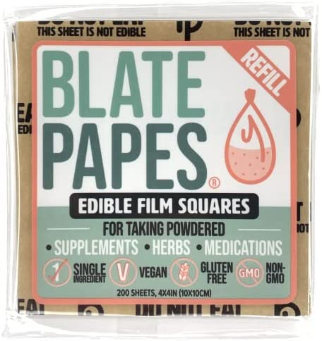 Blate Papes Edible Film Squares, 200 Count [Refill Pack] | Gel Films for Taking Herbs and Supplements