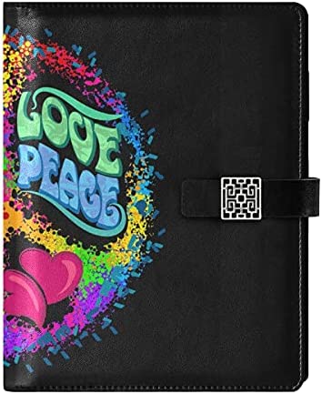 Colorful Mariguana Cannabis Leaves Sun Heart Love Peace Refillable Journal Writing Notebook, PU Leather Hardcover Diary Note Book, Planner A5 Ruled Notepad for Agenda with Pen Holder
