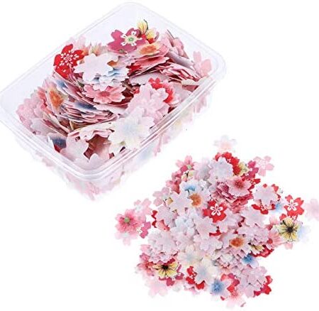 NUOBESTY 440Pcs Edible Flower Cupcake Toppers Cherry Blossom Wafer Paper Cake Toppers Cake Dessert Figurine for Wedding Birthday Cake Decoration 2. 5cm Assorted Style