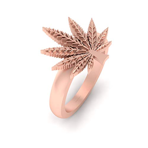 Solid 18k Rose Gold Marijuana Engagement Ring Cannabis Marijuana Ring Stoner Jewelry